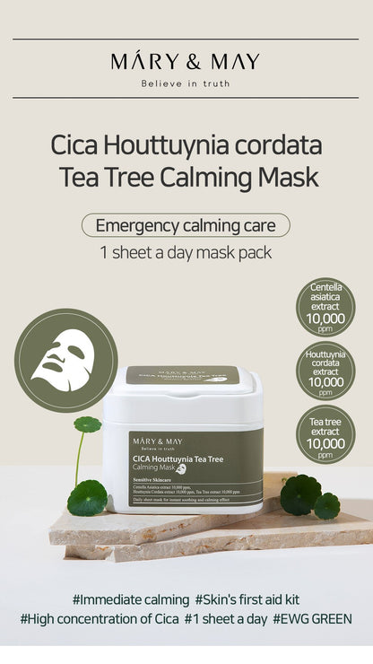 [MARY&MAY] Cica Houttuynia Cordata Tea Tree Calming Mask Pack - 30 sheets