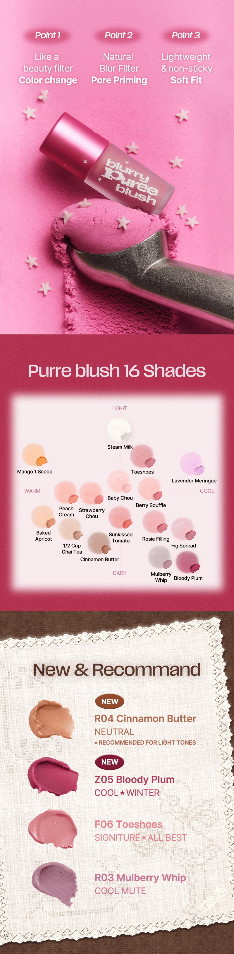 [tiptoe] Blurry Puree Blush 5g - 16 Colors